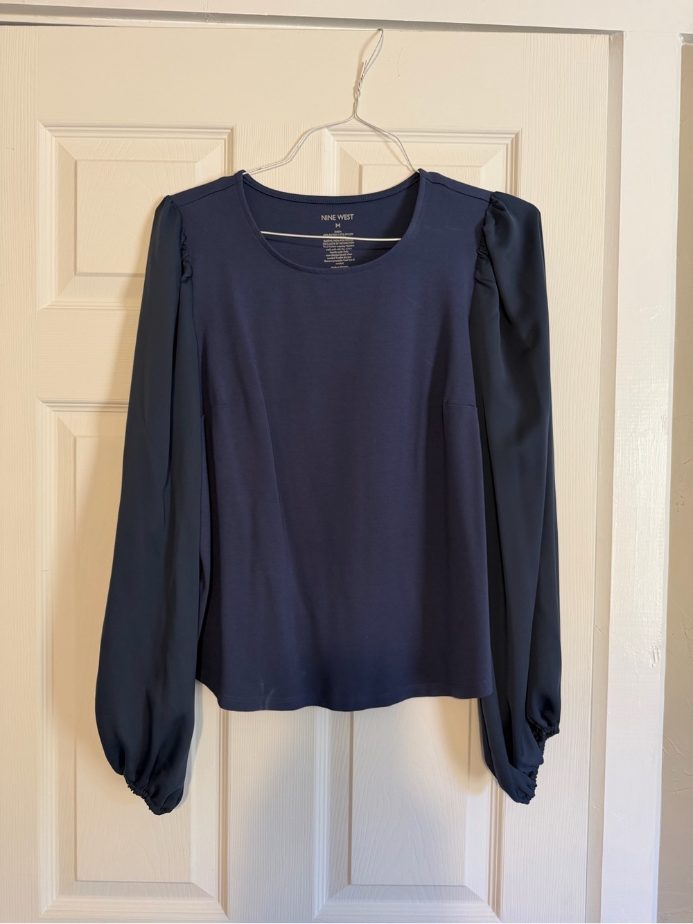 Nine West Dark Navy Long-Sleeve Puff Sleeve Blouse